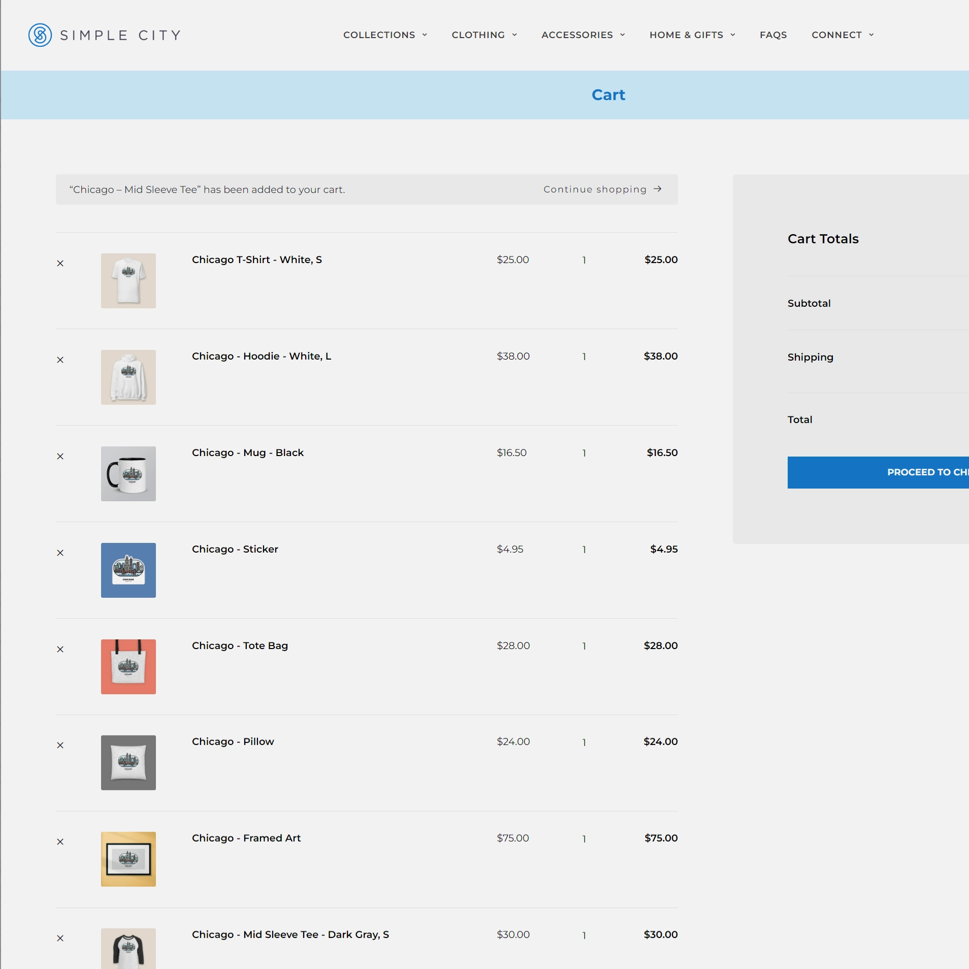Simple City Co. Product Cart Page
