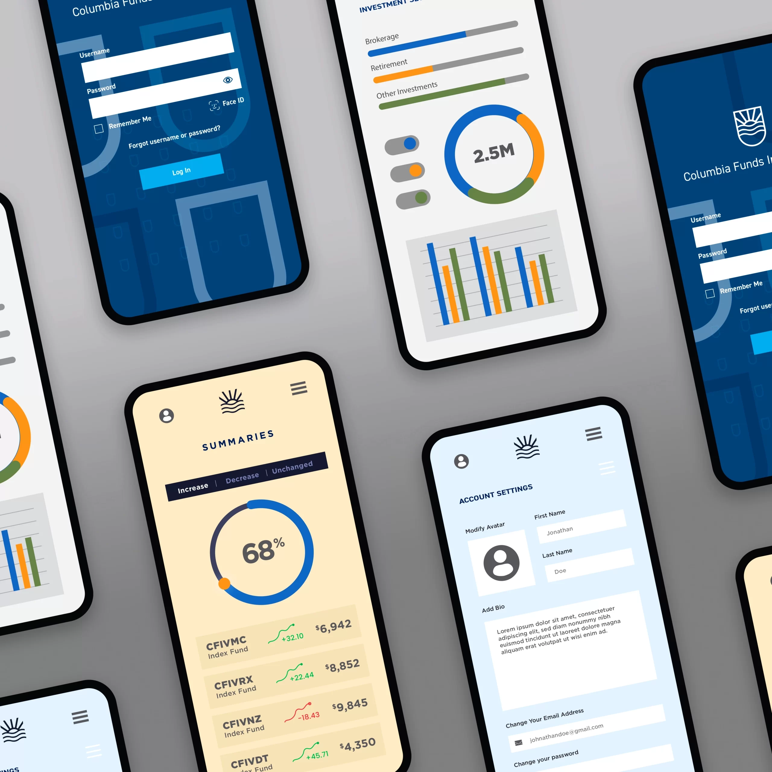 Columbia Funds Investments Mobile Wireframes